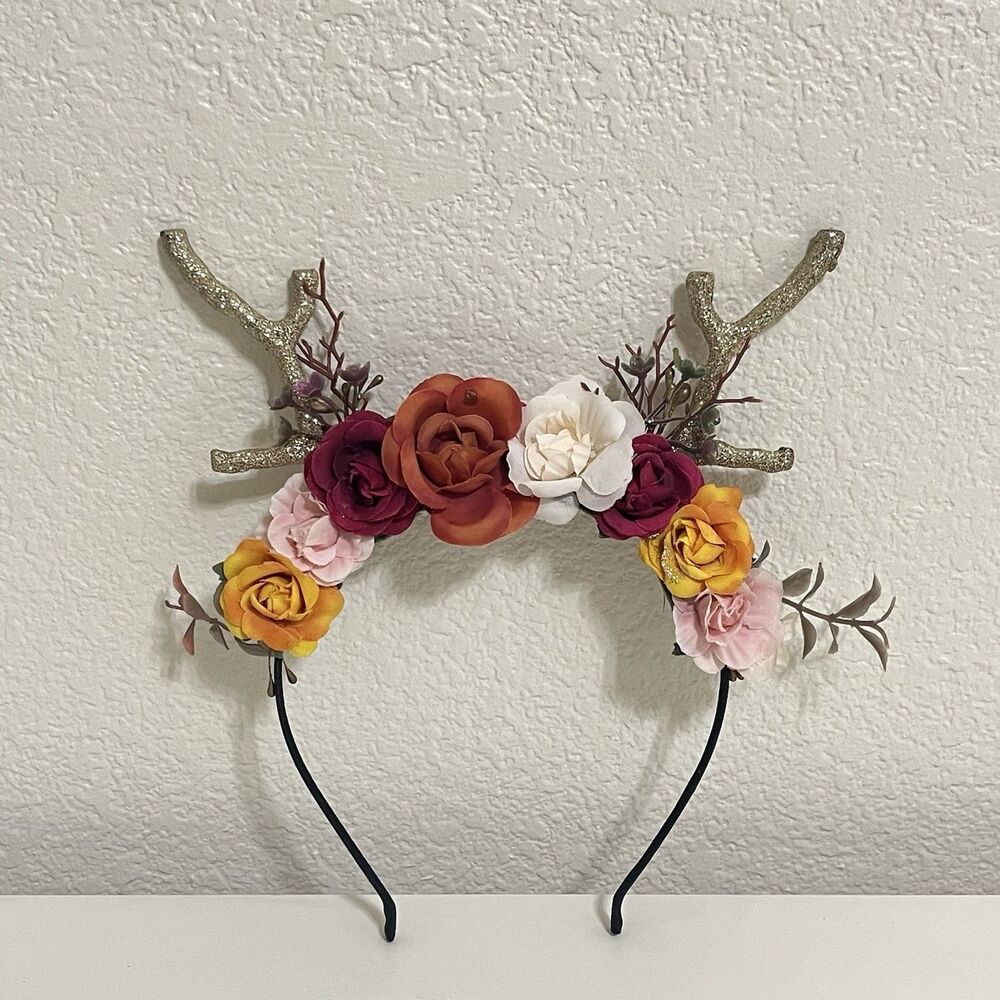 Deer Antler Floral Headband Girls Dress-Up Halloween Glitter